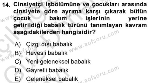 Toplumsal Cinsiyet Sosyolojisi Dersi 2023 - 2024 Yılı (Vize) Ara Sınavı 14. Soru