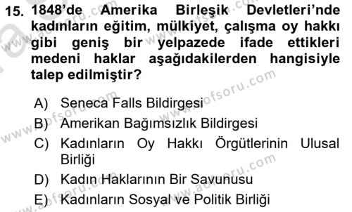 Toplumsal Cinsiyet Sosyolojisi Dersi 2023 - 2024 Yılı (Vize) Ara Sınavı 15. Soru