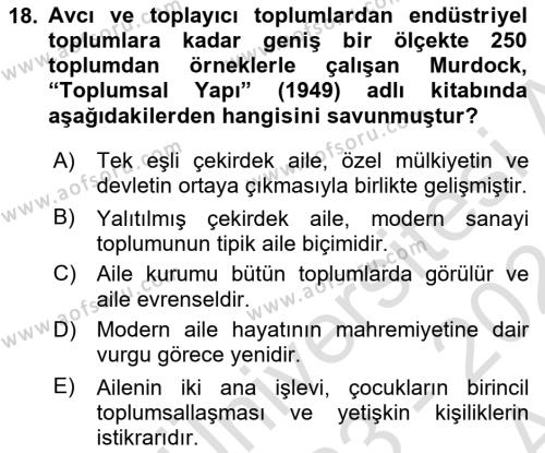 Toplumsal Cinsiyet Sosyolojisi Dersi 2023 - 2024 Yılı (Vize) Ara Sınavı 18. Soru