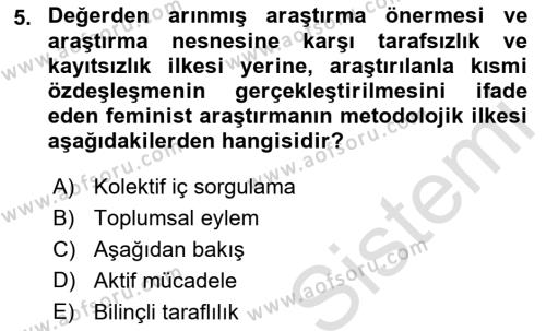 Toplumsal Cinsiyet Sosyolojisi Dersi 2023 - 2024 Yılı (Vize) Ara Sınavı 5. Soru