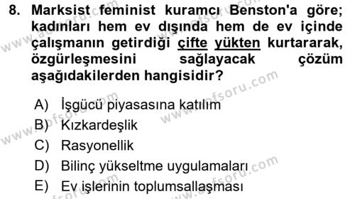 Toplumsal Cinsiyet Sosyolojisi Dersi 2023 - 2024 Yılı (Vize) Ara Sınavı 8. Soru