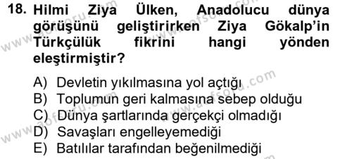 Türk Sosyologları Dersi 2012 - 2013 Yılı (Vize) Ara Sınavı 18. Soru