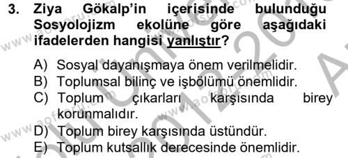 Türk Sosyologları Dersi 2012 - 2013 Yılı (Vize) Ara Sınavı 3. Soru