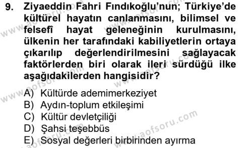 Türk Sosyologları Dersi 2012 - 2013 Yılı (Vize) Ara Sınavı 9. Soru
