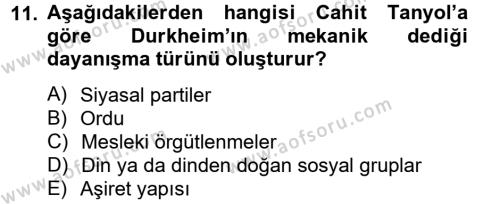 Türk Sosyologları Dersi 2012 - 2013 Yılı (Final) Dönem Sonu Sınavı 11. Soru