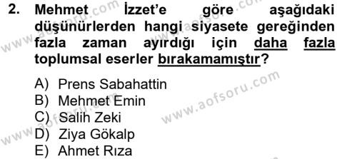 Türk Sosyologları Dersi 2012 - 2013 Yılı (Final) Dönem Sonu Sınavı 2. Soru