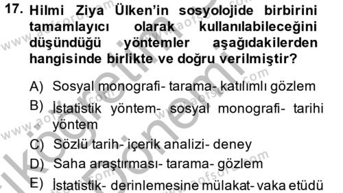 Türk Sosyologları Dersi 2013 - 2014 Yılı (Vize) Ara Sınavı 17. Soru