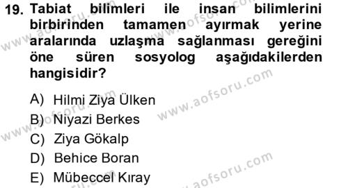 Türk Sosyologları Dersi 2013 - 2014 Yılı (Vize) Ara Sınavı 19. Soru