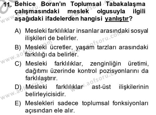 Türk Sosyologları Dersi 2013 - 2014 Yılı (Final) Dönem Sonu Sınavı 11. Soru