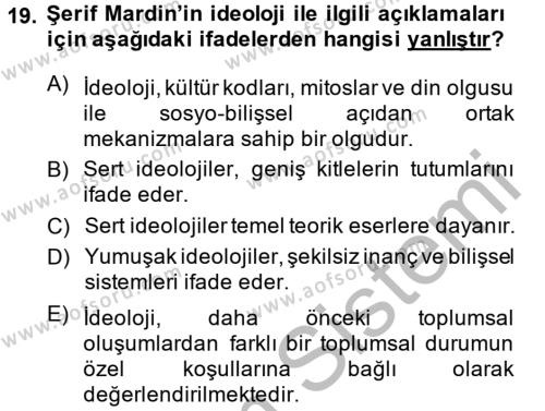Türk Sosyologları Dersi 2013 - 2014 Yılı (Final) Dönem Sonu Sınavı 19. Soru