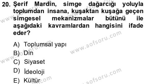 Türk Sosyologları Dersi 2013 - 2014 Yılı (Final) Dönem Sonu Sınavı 20. Soru
