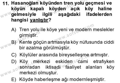 Türk Sosyologları Dersi 2013 - 2014 Yılı Tek Ders Sınavı 11. Soru