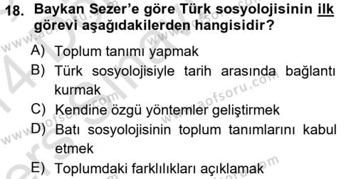 Türk Sosyologları Dersi 2013 - 2014 Yılı Tek Ders Sınavı 18. Soru