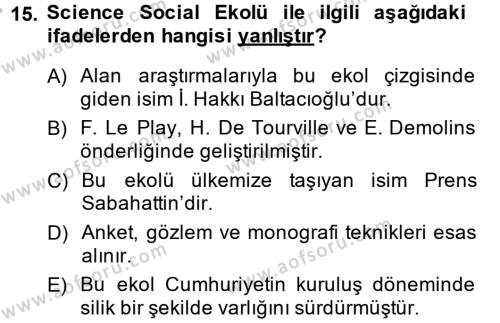 Türk Sosyologları Dersi 2014 - 2015 Yılı (Vize) Ara Sınavı 15. Soru