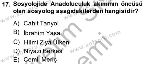 Türk Sosyologları Dersi 2014 - 2015 Yılı (Vize) Ara Sınavı 17. Soru