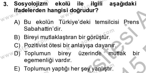 Türk Sosyologları Dersi 2014 - 2015 Yılı (Vize) Ara Sınavı 3. Soru