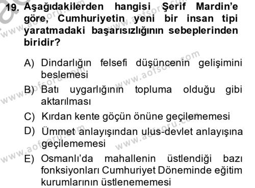 Türk Sosyologları Dersi 2014 - 2015 Yılı (Final) Dönem Sonu Sınavı 19. Soru
