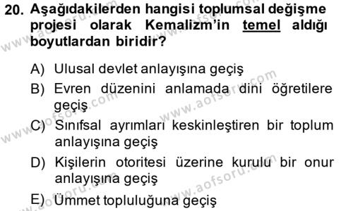 Türk Sosyologları Dersi 2014 - 2015 Yılı Tek Ders Sınavı 20. Soru