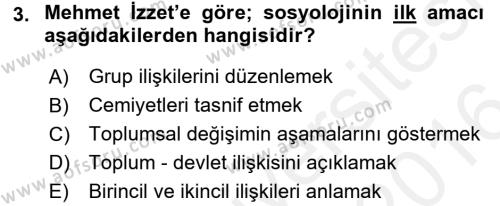 Türk Sosyologları Dersi 2015 - 2016 Yılı (Vize) Ara Sınavı 3. Soru