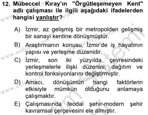 Türk Sosyologları Dersi 2015 - 2016 Yılı (Final) Dönem Sonu Sınavı 12. Soru