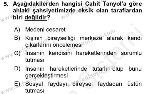 Türk Sosyologları Dersi 2015 - 2016 Yılı Tek Ders Sınavı 5. Soru
