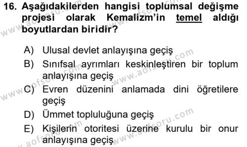 Türk Sosyologları Dersi 2016 - 2017 Yılı 3 Ders Sınavı 16. Soru