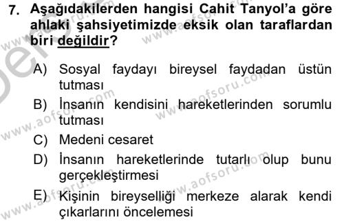 Türk Sosyologları Dersi 2016 - 2017 Yılı 3 Ders Sınavı 7. Soru