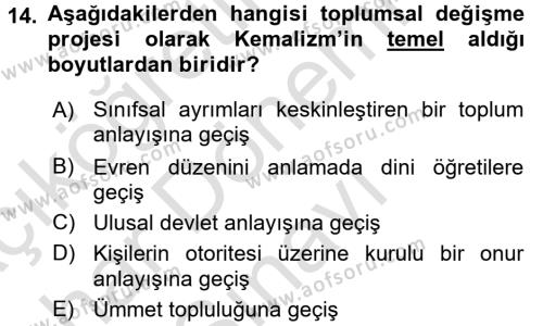 Türk Sosyologları Dersi 2016 - 2017 Yılı (Final) Dönem Sonu Sınavı 14. Soru