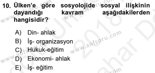Türk Sosyologları Dersi 2018 - 2019 Yılı (Vize) Ara Sınavı 10. Soru