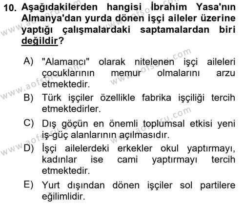 Türk Sosyologları Dersi 2020 - 2021 Yılı Yaz Okulu Sınavı 10. Soru