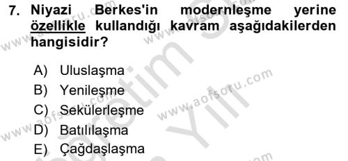 Türk Sosyologları Dersi 2020 - 2021 Yılı Yaz Okulu Sınavı 7. Soru