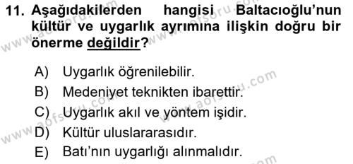 Türk Sosyologları Dersi 2021 - 2022 Yılı (Vize) Ara Sınavı 11. Soru