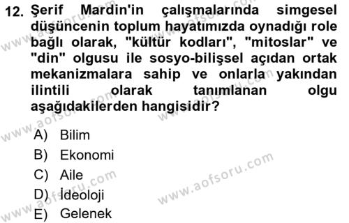 Türk Sosyologları Dersi 2021 - 2022 Yılı (Final) Dönem Sonu Sınavı 12. Soru