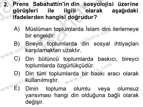 Türk Sosyologları Dersi 2021 - 2022 Yılı (Final) Dönem Sonu Sınavı 2. Soru