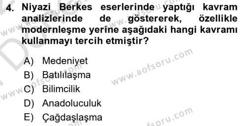 Türk Sosyologları Dersi 2021 - 2022 Yılı (Final) Dönem Sonu Sınavı 4. Soru