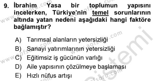 Türk Sosyologları Dersi 2021 - 2022 Yılı (Final) Dönem Sonu Sınavı 9. Soru