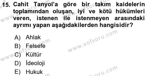 Türk Sosyologları Dersi 2021 - 2022 Yılı Yaz Okulu Sınavı 15. Soru