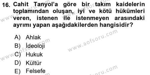 Türk Sosyologları Dersi 2022 - 2023 Yılı Yaz Okulu Sınavı 16. Soru