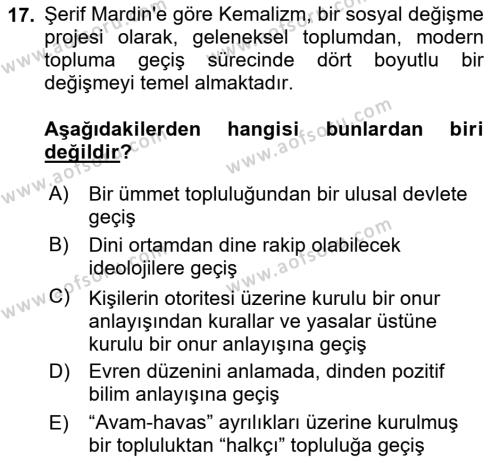 Türk Sosyologları Dersi 2022 - 2023 Yılı Yaz Okulu Sınavı 17. Soru