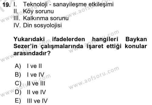 Türk Sosyologları Dersi 2022 - 2023 Yılı Yaz Okulu Sınavı 19. Soru