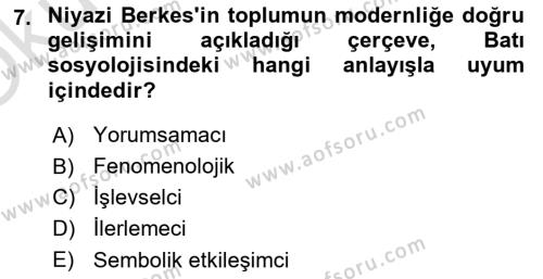 Türk Sosyologları Dersi 2022 - 2023 Yılı Yaz Okulu Sınavı 7. Soru