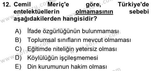 Türk Sosyologları Dersi 2023 - 2024 Yılı (Final) Dönem Sonu Sınavı 12. Soru