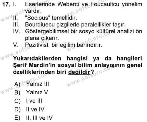 Türk Sosyologları Dersi 2023 - 2024 Yılı (Final) Dönem Sonu Sınavı 17. Soru