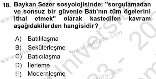 Türk Sosyologları Dersi 2023 - 2024 Yılı (Final) Dönem Sonu Sınavı 18. Soru