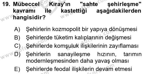 Türk Sosyologları Dersi 2023 - 2024 Yılı (Final) Dönem Sonu Sınavı 19. Soru