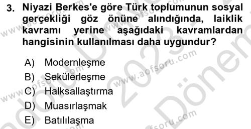 Türk Sosyologları Dersi 2023 - 2024 Yılı (Final) Dönem Sonu Sınavı 3. Soru