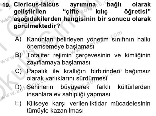 Türkiye´de Sosyoloji Dersi 2020 - 2021 Yılı Yaz Okulu Sınavı 19. Soru