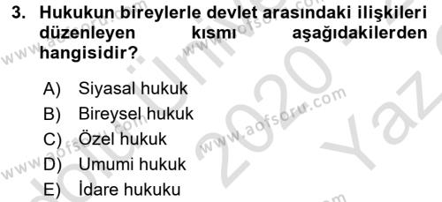 Türkiye´de Sosyoloji Dersi 2020 - 2021 Yılı Yaz Okulu Sınavı 3. Soru