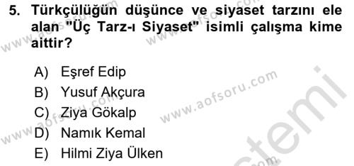 Türkiye´de Sosyoloji Dersi 2020 - 2021 Yılı Yaz Okulu Sınavı 5. Soru