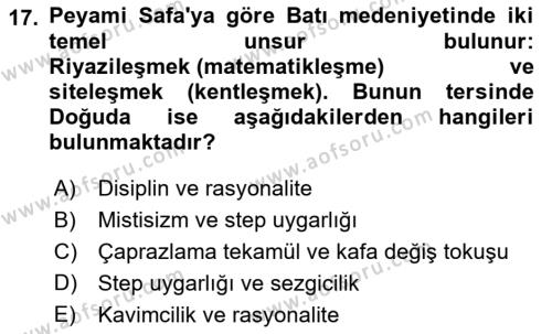 Türkiye´de Sosyoloji Dersi 2021 - 2022 Yılı (Vize) Ara Sınavı 17. Soru